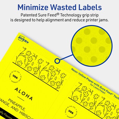 Avery Laser/Inkjet Multipurpose Rectangle Labels, 5" x 3.5", Neon Yellow, 160/Pack (94256)