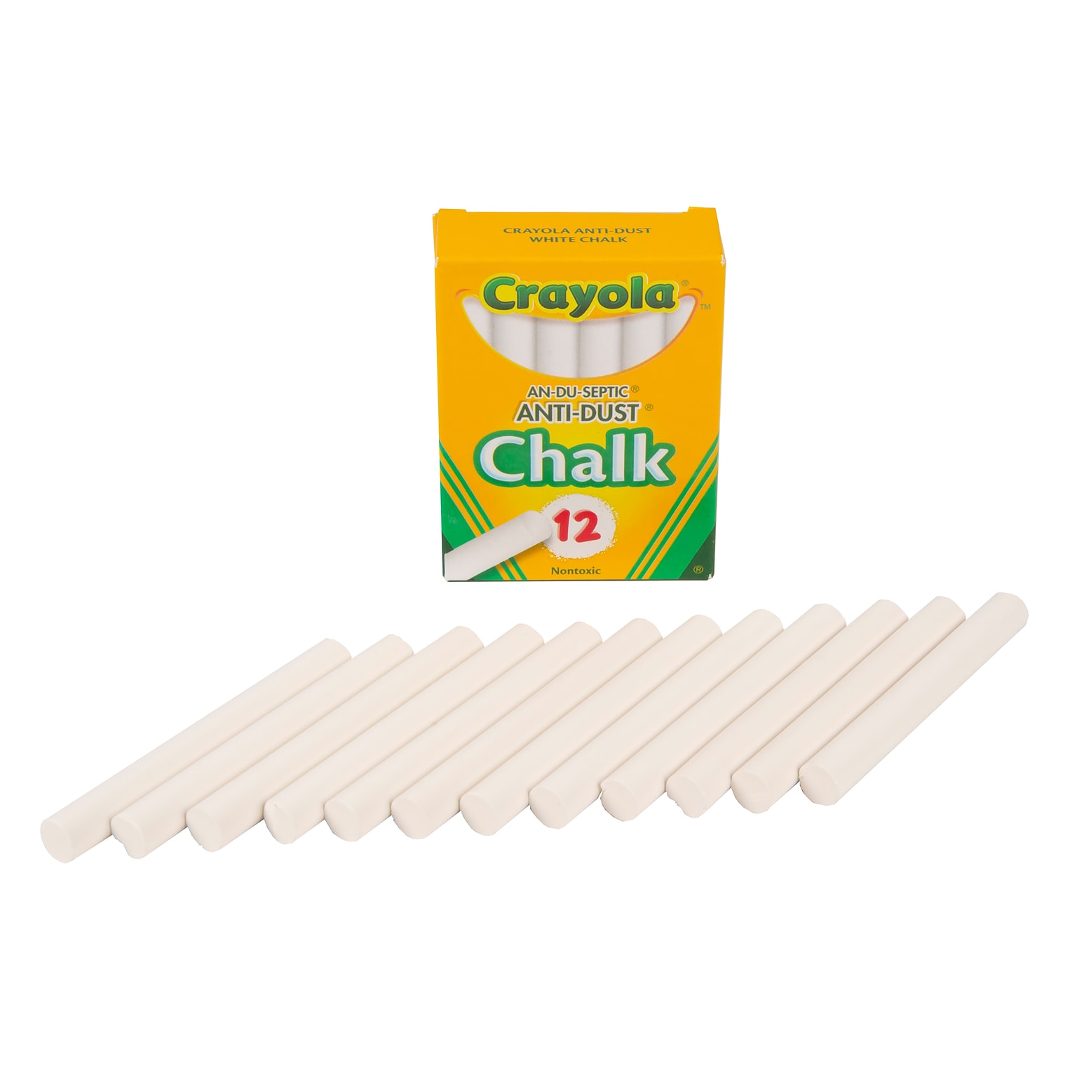 Crayola Anti-Dust Chalkboard Chalk, White, 12/Box (50-1402)