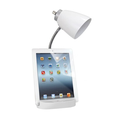Simple Designs Gooseneck Organizer LED Desk Lamp, 18.50", with iPad Tablet Stand and Charging Outlet, White (LD1057-WHT)