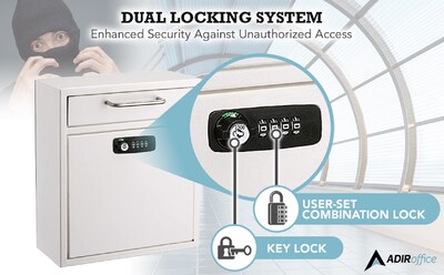 AdirOffice Steel Large Wall Mounted Interoffice Mailbox Drop Box, Combination Lock, White (631-04-WHI-KC)