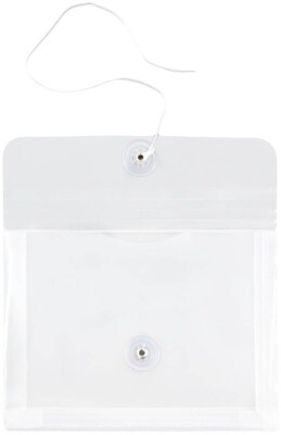 JAM Paper Premium Plastic Filing Envelope with Button & String Closure, 5 1/2 x 7 1/2, Clear, 3/Pack (920B1clx3)