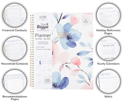 2026-2027 PlanAhead See It Bigger 9.25" x 11.25" Academic Weekly & Monthly Planner, Paperboard Cover, Floral (90124)