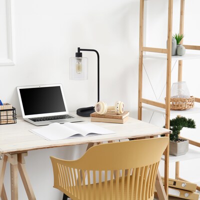 Creekwood Home Vintage Vantage 18.8" Minimalist Industrial Curved Arm Desk Lamp w/ Clear Glass Shade, Black (CWD-1013-BK)