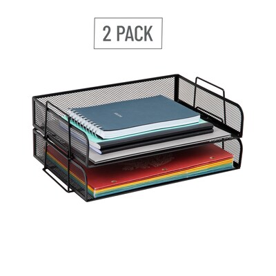 Mind Reader 2-Tier Stackable Paper Desk Tray, Metal, Black, 2/Pack (DSTACK2-BLK)