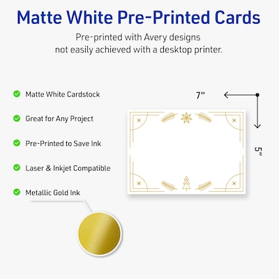 Avery Gold-White Christmas Trees General Use Blank Cards, White, 20/Pack (S00-FE0)