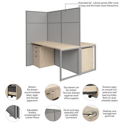 Bush Business Furniture Easy Office 66"H x 60"W 2 Person Back to Back Cubicle Panel Workstation, Natural Elm (EODH46SNE-03K)