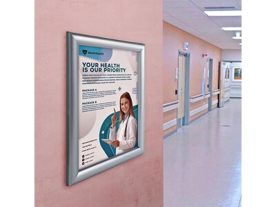 Azar Poster Holder, 8.5" x 11", Wall Mounted, Silver Plastic (300336-SLV-4PK)