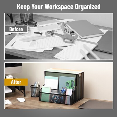 Mind Reader 4-Compartment Metal Desk Organizer, Black (DEEPORG-BLK)