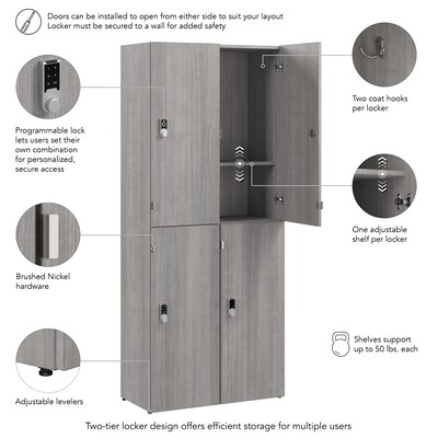 Bush Business Furniture Assure 72"H 2-Tier Platinum Gray Storage Lockers (AUS130PGK)