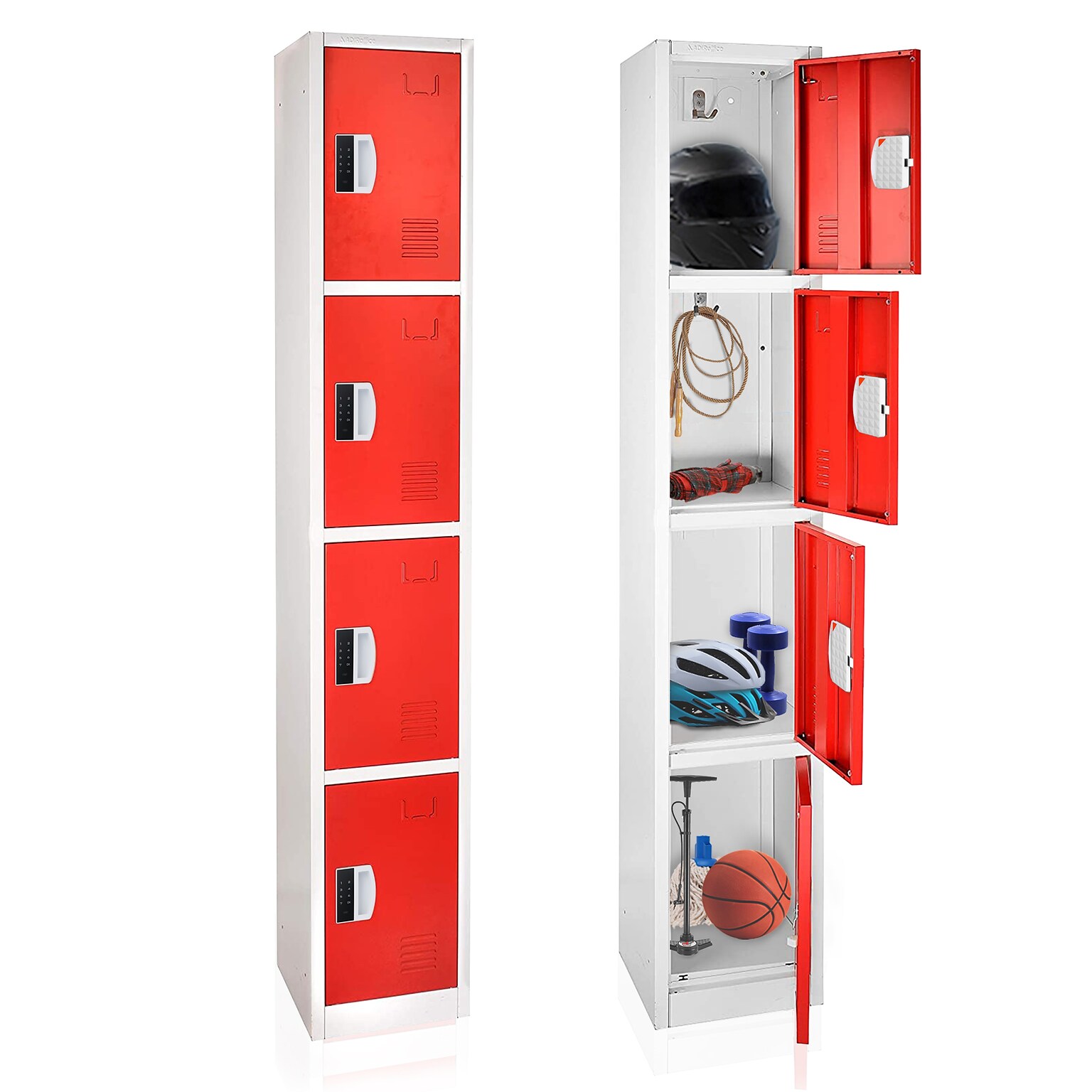 AdirOffice 72H 4-Tier Red Storage Locker (ADI629-204-RED-DL)