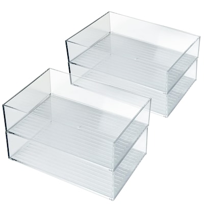 Azar Large Stackable Plastic Storage Bin, 2.5 x 8.62x 6.5, Clear, 4/Pack (556735-4PK)