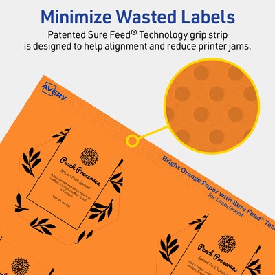 Avery Decorative Edge Multipurpose Labels, 2-1/2" x 2-57/64", Bright Orange, 60/Pack (94121)