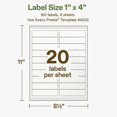 Avery Hemp Rectangle Laser/Inkjet Multipurpose Labels, 1" x 4", Off-White (160/Pack)