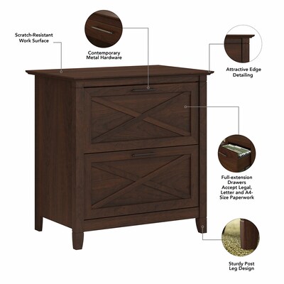 Bush Furniture Key West 2 Drawer Lateral File Cabinet, Bing Cherry (KWF130BC-03)