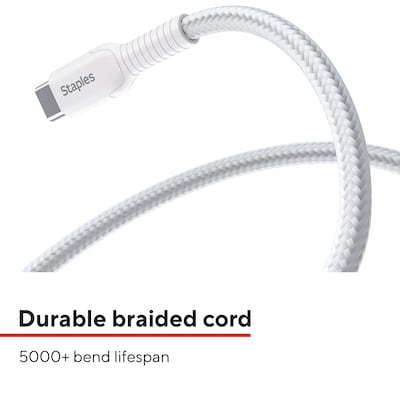 Staples TECH USB-C to USB-A Charging Cable, 6.5 ft., White (ST62338)