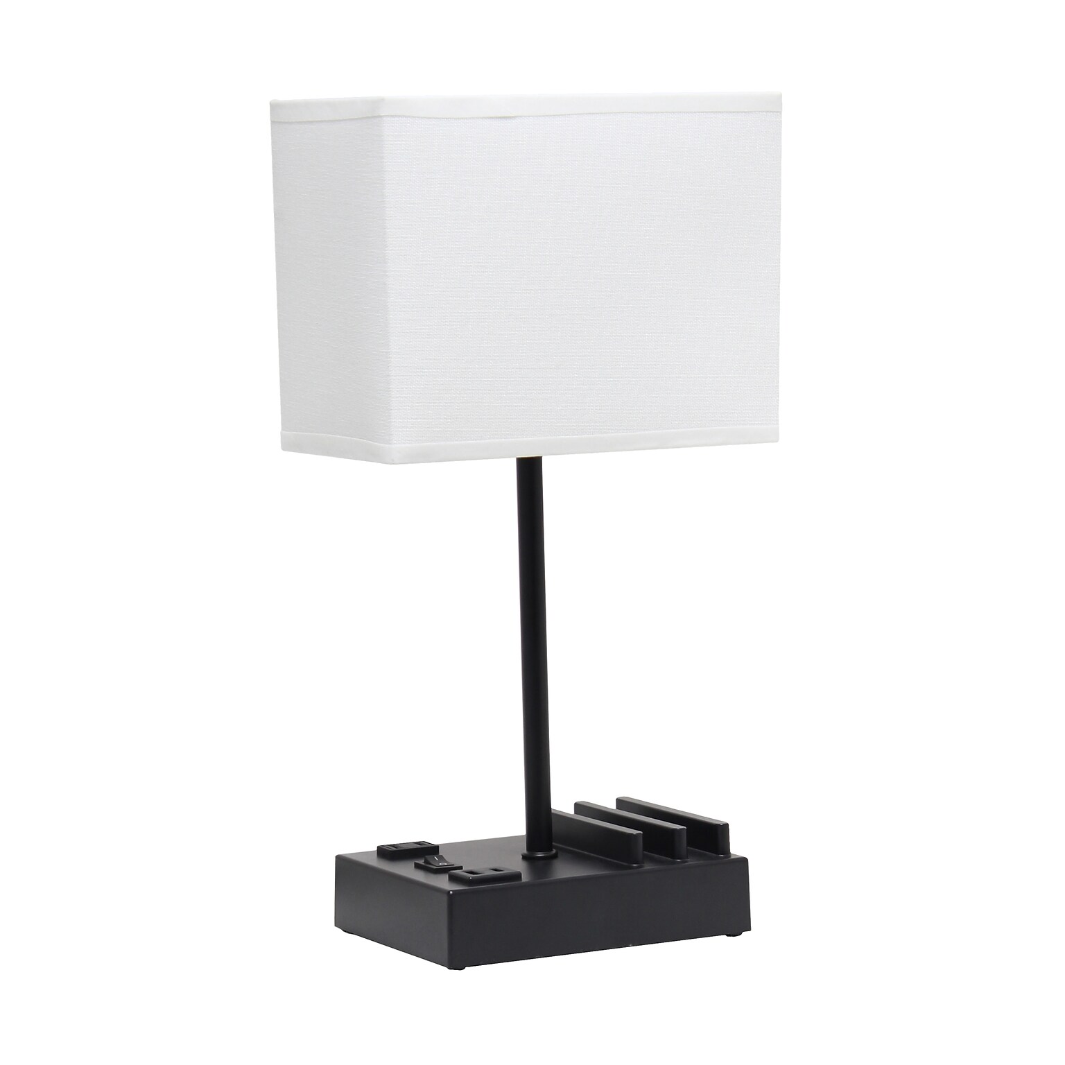 Simple Designs Rectangular Multi-Use 1 Light 15.3 LED Table Lamp with 2 USB Ports and Charging Outlet, Black/White (LT1110-WOB)