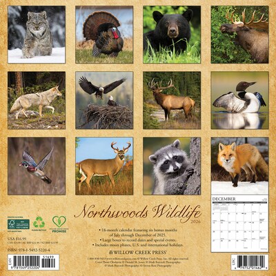 2026 Willow Creek Northwoods Wildlife 12 x 12 Monthly Wall Calendar (52204)