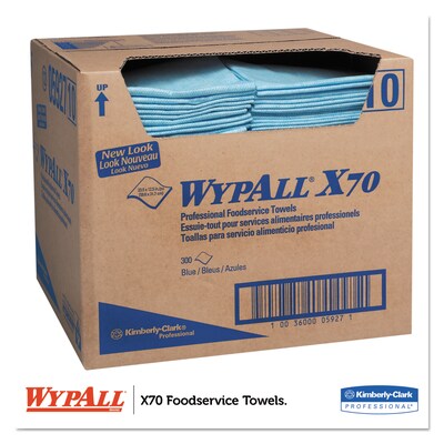 WypAll X70 Foodservice Towels, 1/4" Fold, 300/Carton, Blue (KCC05927)