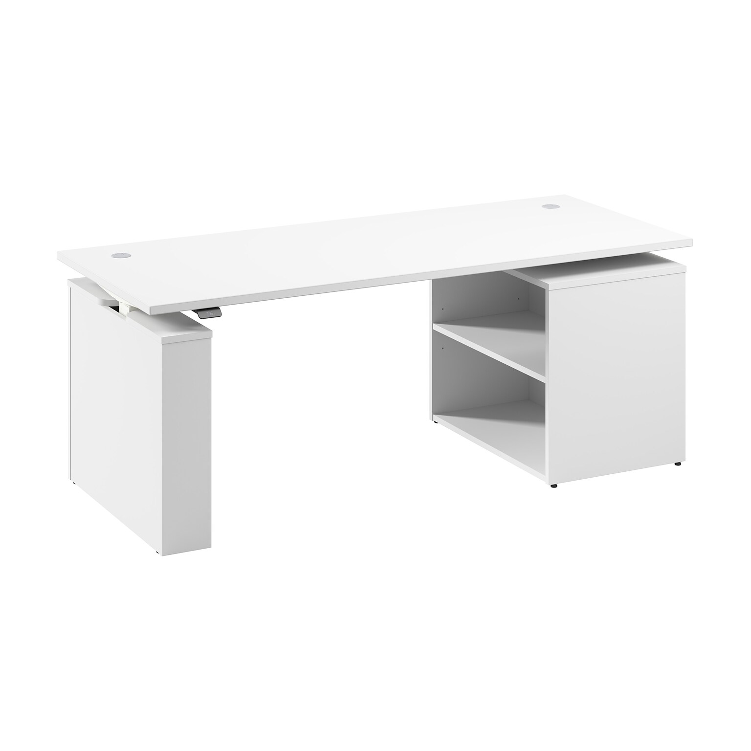 Bush Business Furniture Stratus 72W Electric Adjustable Standing Desk with Bookcase, White (SUT006WH)