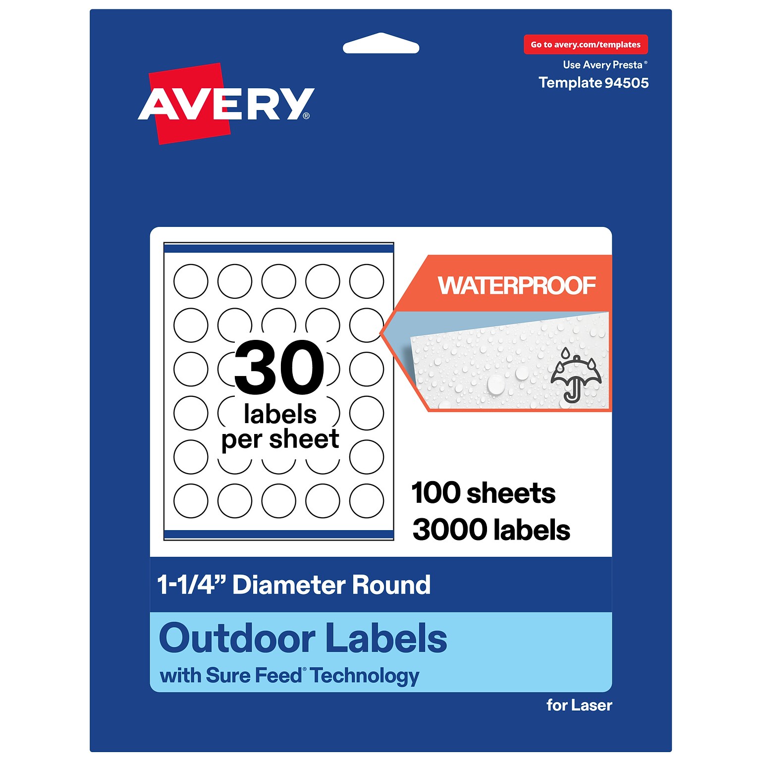 Avery Round Laser Multipurpose Labels, 1.25 Dia., White, 3000/Box (19479399423)