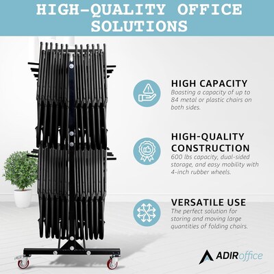 AdirOffice Two Tier Steel Chair Cart, 84 Chair Capacity, Black (690-03)