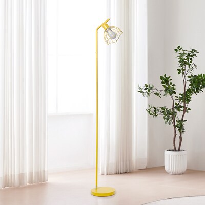 Simple Designs Sleek Essentials 54.5" Metal Floor Lamp with Wire Cage Shade, Yellow (LF1050-YLW)