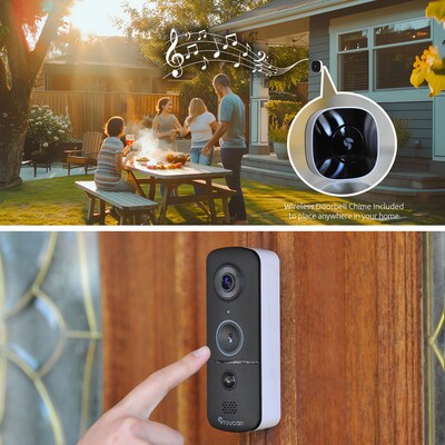 Toucan V3 Wireless Battery Operated Video Doorbell, Chime,  Night Vision, Wi-Fi, IP56 Weather Resistant, Black