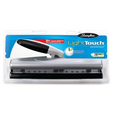 Swingline® LightTouch® Desktop 2-3-Hole Punch, 12 Sheet Capacity, Black/Silver (A7074026)