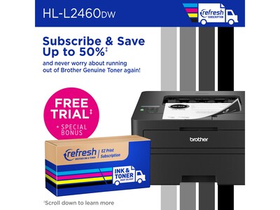 Brother HL-L2460DW Compact Wireless Black & White Laser Printer, Single-Function, Print, Refresh Subscription Ready