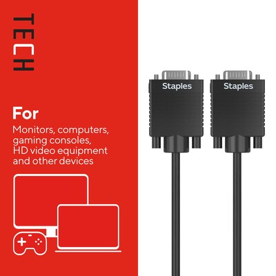 Staples TECH 6 ft. SVGA to VGA Audio/Video Cable, Male to Male, Black (ST62470)