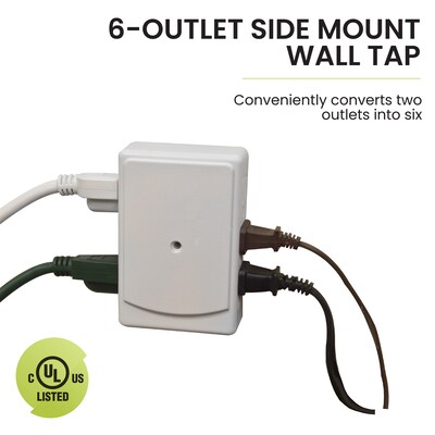 GoGreen Power Side Mount Wall Tap, 6 Outlet White (GG-16000TSM)