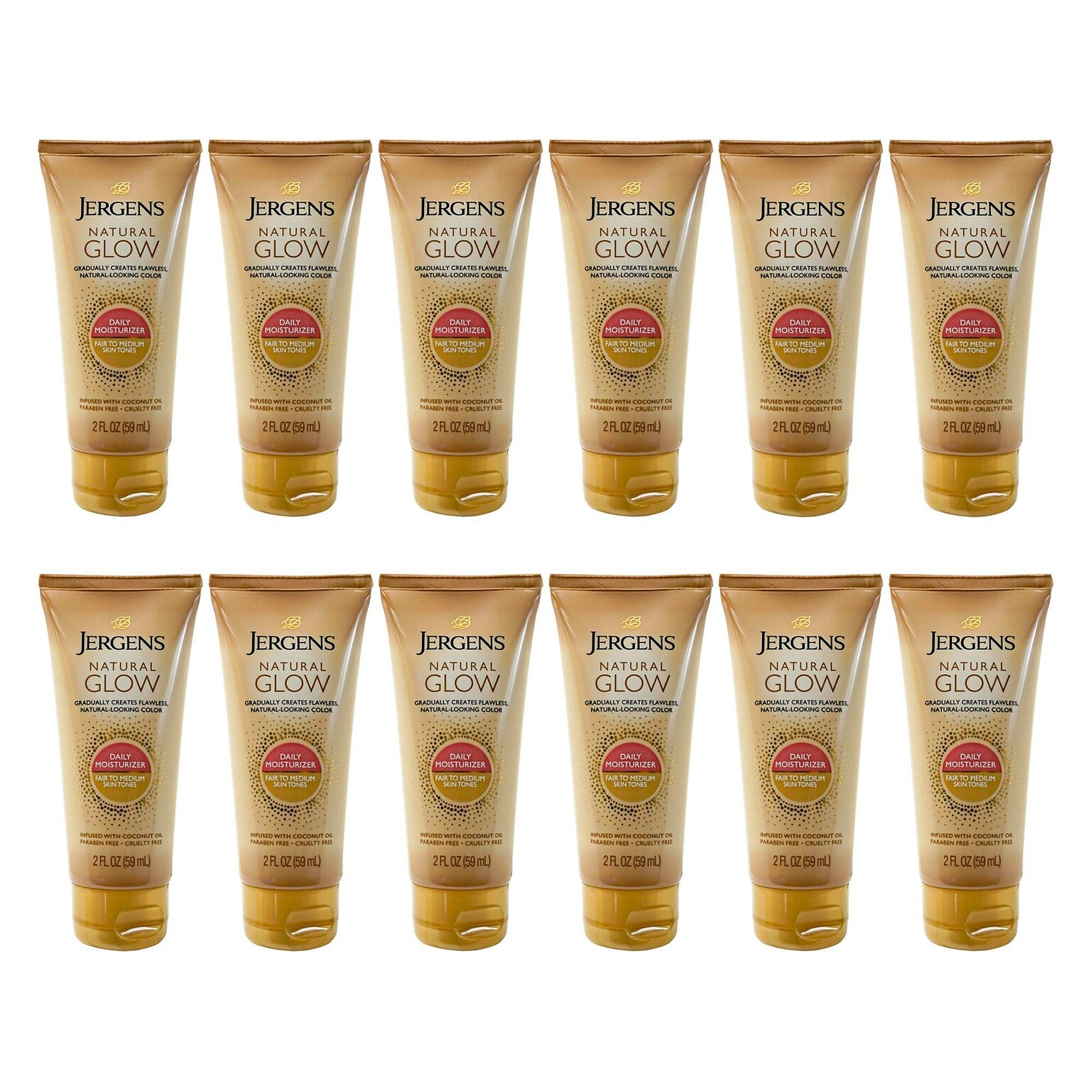 Jergens Natural Glow Body Lotion, 2 oz Travel Size Bottle, 12 Bottles/Bag, 12 Bags/Carton