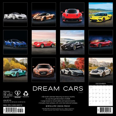 2027 Willow Creek Dream Cars 12 x 12 Monthly Wall Calendar, Assorted Colors (60070)