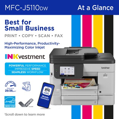 Brother INKvestment MFC-J5110DW Wireless Color All-In-One Inkjet Printer, Best for Home Office