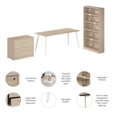 Bush Business Furniture Vista 72"W Desk with Lateral File Cabinet and Bookcase, Natural Elm (VST011NESU)