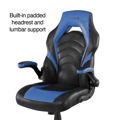 Quill Brand® Luxura Faux Leather Racing Gaming Chair, Black and Blue (51464-CC)