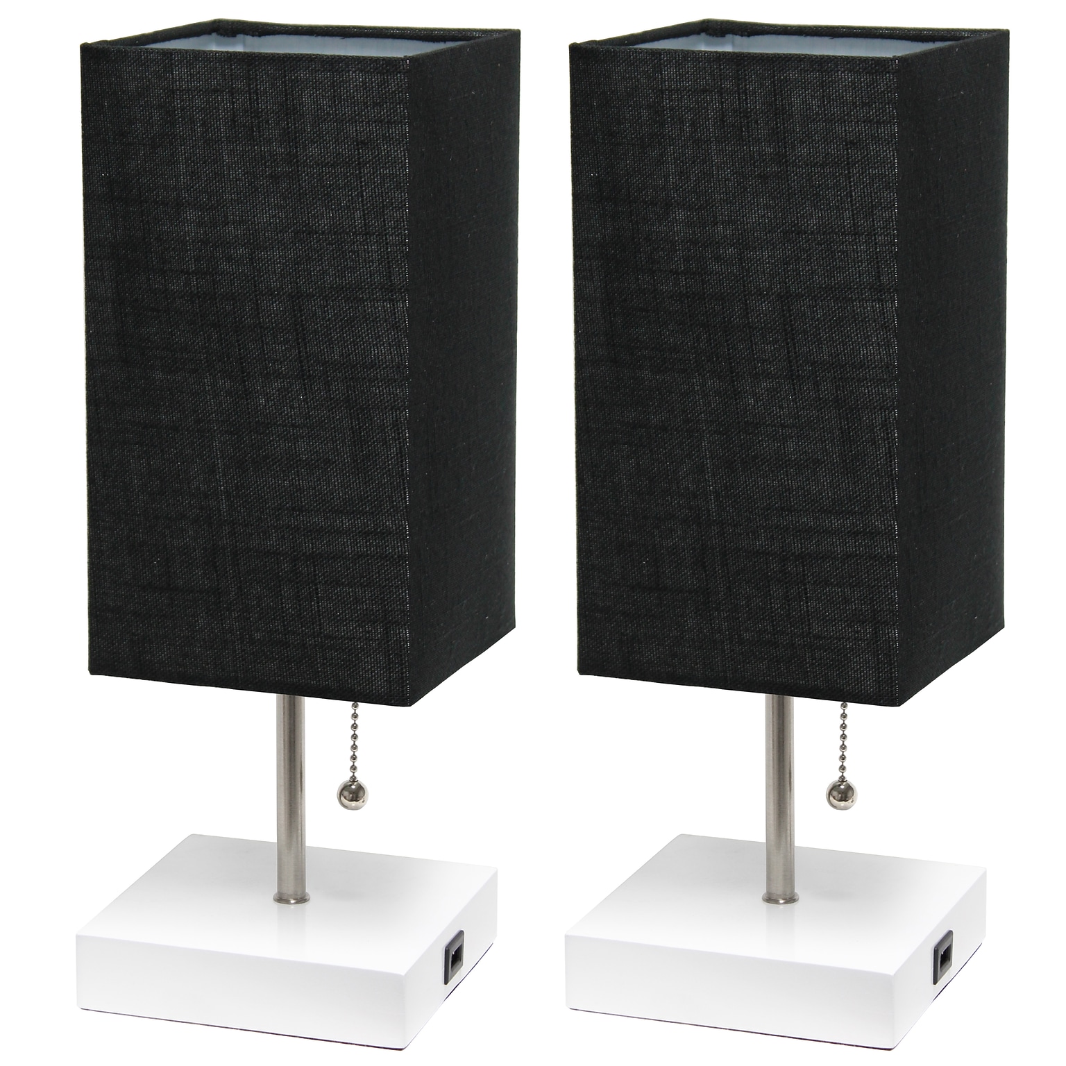 Simple Designs Petite White Stick Lamp with USB Charging Port and Fabric Shade, Black, 2/Pack (LC2004-BAW-2PK)