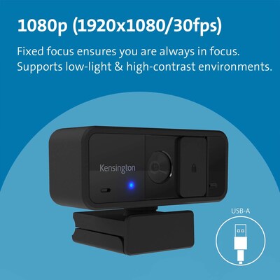 Kensington W1050 1080p Fixed Focus Wide Angle Webcam, Black (K80250WW)