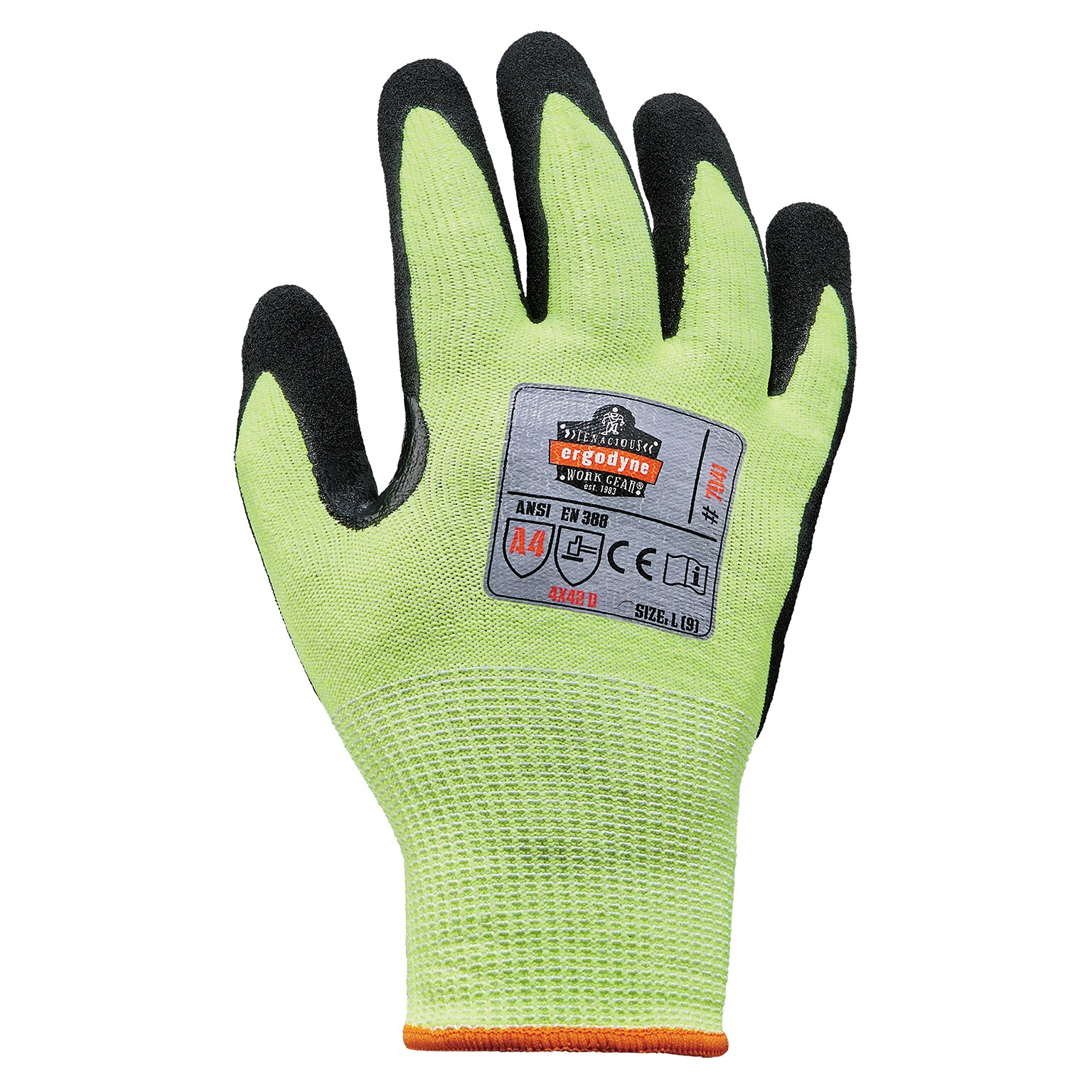 Ergodyne ProFlex 7041 Hi-Vis Nitrile-Coated Cut-Resistant Gloves, ANSI A4, Wet Grip, Lime, XL, 144 Pairs (17825)