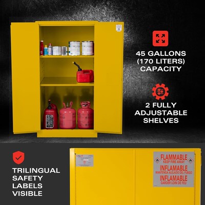 FireKing Flammable Liquids Storage Cabinet, 45 gal, Automatic Close, Yellow (SC45-AC-Y)