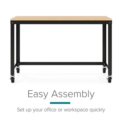 Space Solutions Ready-to-assemble 48 Wide Mobile Metal Desk with Laminate Top, Black/Maple (24971)