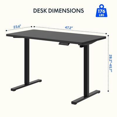 FlexiSpot ET155E 48"W Electric Rectangular Adjustable Standing Desk, Black