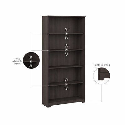 Bush Furniture Cabot 66" 5-Shelf Bookcase with Adjustable Shelves, Heather Gray (WC31766)