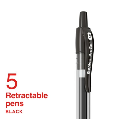 Staples ProGel™ Retractable Gel Pen, Bold Point, 1.0mm, Black Ink, 5/Pack (ST63013)
