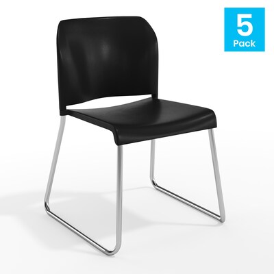 Flash Furniture Hercules Kenai Office Reception Stack Chairs, Black Plastic/Chrome Frame, 5/Pk (5RUT239ANBKCR)