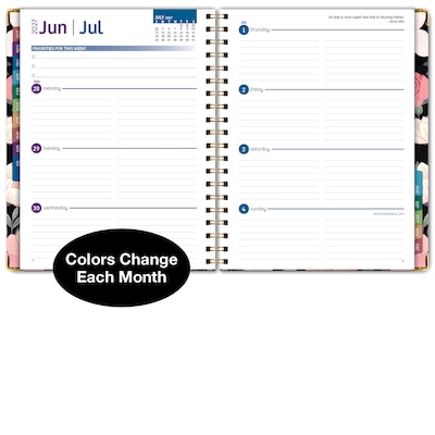 2027 Excello Brands 9" x 11" Weekly & Monthly Standard Planner, Paperboard Cover, Black Floral Pink (FSHN-CY27-8511-06)