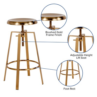 Flash Furniture Toledo Industrial Metal Barstool, Gold, 2-Pieces (2CH18107026SGLD)