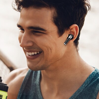 STUDIO PRO by FISHER Active Pro Wireless Noise Canceling Earbuds, Bluetooth, Black/Yellow (STW290A)