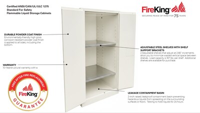 FireKing Flammable Liquids Storage Cabinet, 45 gal, Automatic Close, Platinum (SC45-AC-PL)