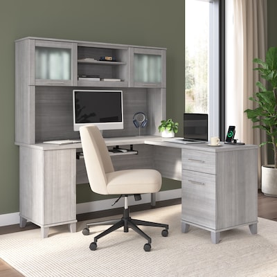 Bush Home Somerset 60W L Shaped Computer Desk with Hutch, Platinum Gray (SET002PG)